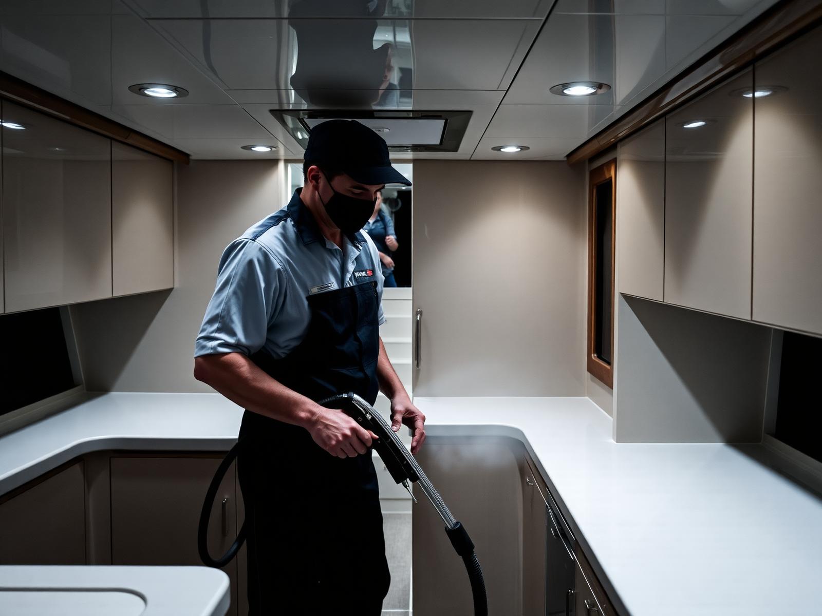 Professional cleaning of a yacht cabin